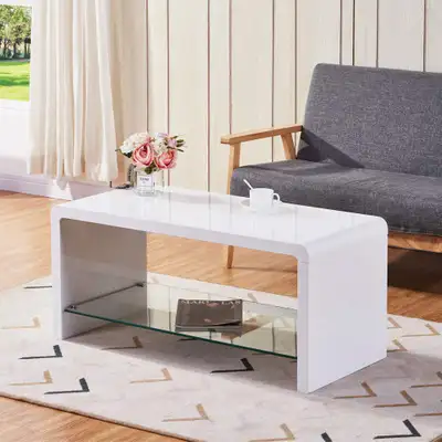 BRAND NEW - GOLDFAN High Gloss Coffee Table with Glass Storage S, View more