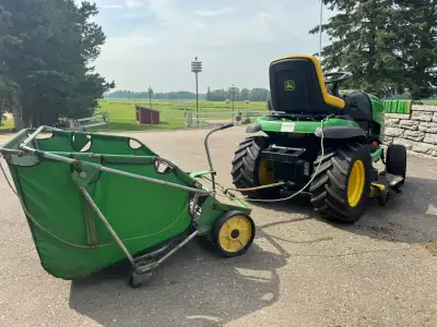 John Deere yard tools, sweeper,aerator,rake,, View more