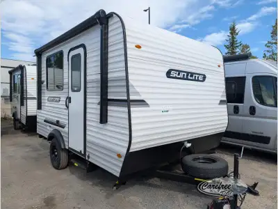 Sunset Park RV Sun Lite 15MB travel trailer highlights: Front Bed Two Burner Cooktop Wet Bath A/C an...