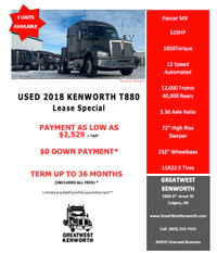 LEASING SPECIAL – 2018 T880 Kenworth