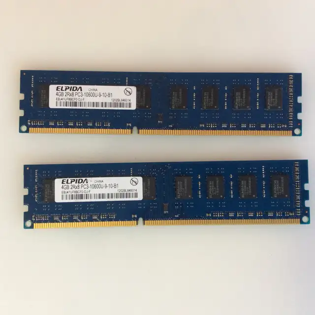Elpida 4GB 2Rx8 PC3-10600U-9-10-B1 DDR3 RAM module in System Components in Mississauga / Peel Region - Image 2
