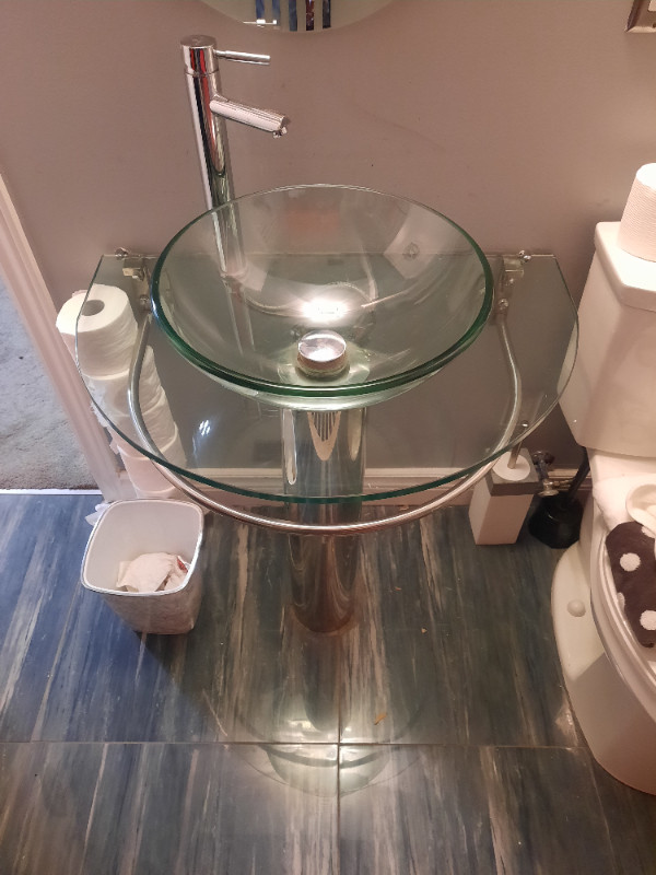 Glass Bowl Pedestal Bathroom Sink $150 OBO in Bathwares in Oakville / Halton Region - Image 2