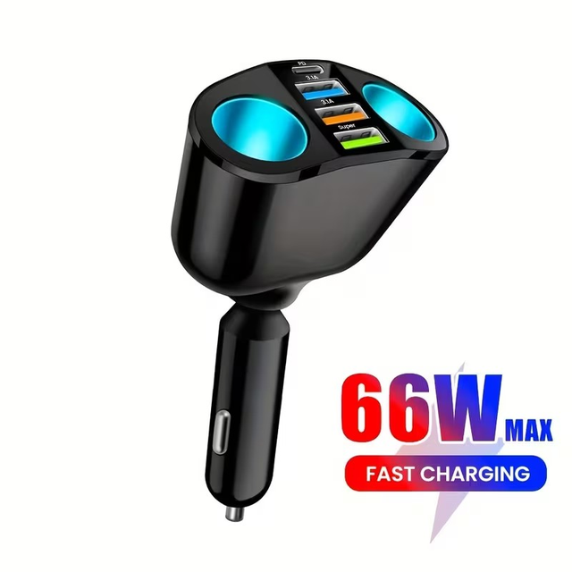 66W 4-Port USB Car Charger with 2 Cigarette Lighter Adapters in Cell Phone Accessories in Mississauga / Peel Region - Image 3