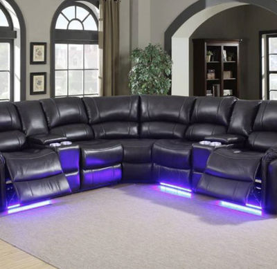 LED POWER RECLINER SECTIONAL Wireless Charger BROWN & BLACK, View more