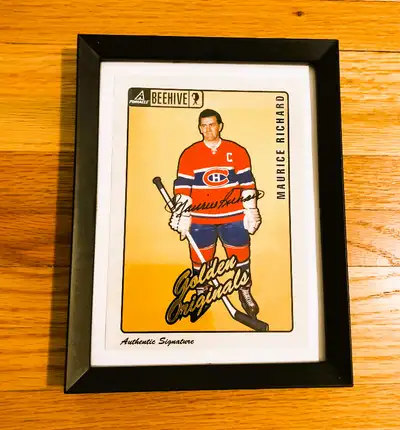 PHOTO 1 & 2: (approx. 7” x 5”) ~Glass Framed 1998 Maurice Richard Pinnacle Trading Cards Bee Hive Au...
