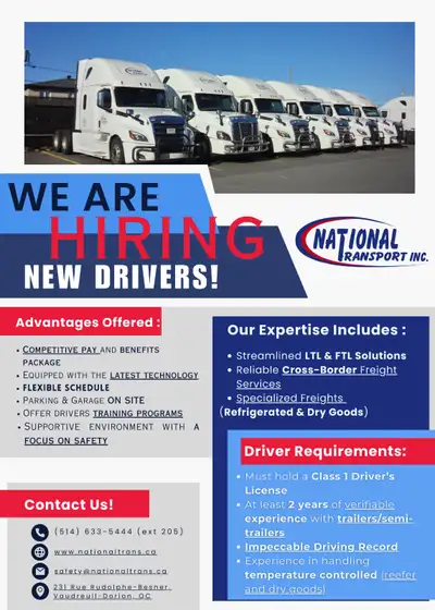 We are currently seeking team and solo Drivers with class # 1 Driver license Must have 2 years of dr...