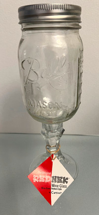 Original REDNEK Mason Jar Wine Glass Clear 16oz Ball Novelty-NEW