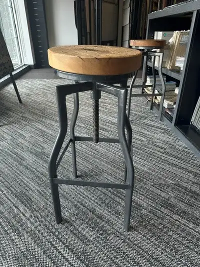 wood and metal stools with corkscrew stool height adjustment, View more