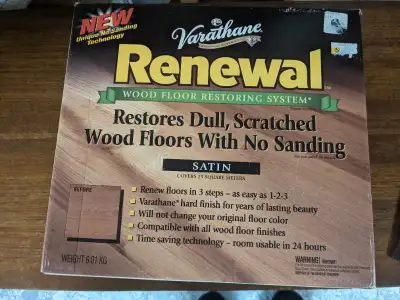 NEVER USED. Varathane Renewal wood floor restoring system. Restores dull, scratched wood floors with...