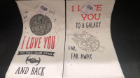 Star Wars TeaTowels I love you to Galaxy & Death Star and back