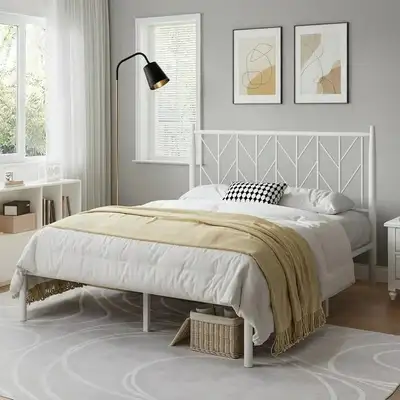 BRAND NEW - Allewie White Full Size Modern Metal Platform Bed Fr, View more