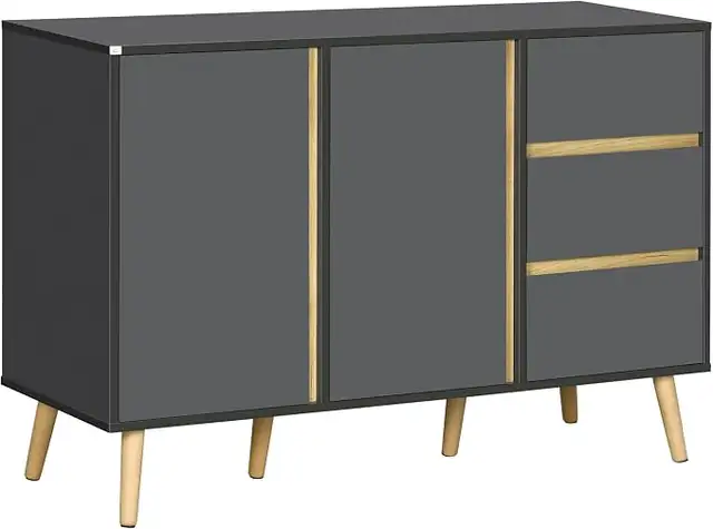HOMCOM Sideboard Buffet Cabinet - Dark Grey, 3 Drawers 2 Doors in Hutches & Display Cabinets in City of Toronto - Image 4