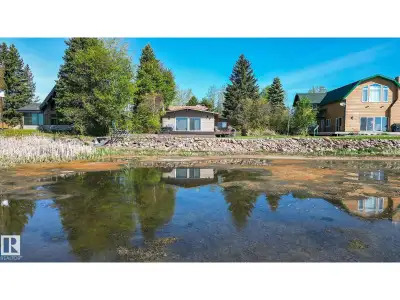 Lakefront 4 season furnished cabin facing South on prestigious Argentia Beach on Pigeon Lake, a shor...