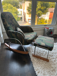 monte Jackson Rocker + Ottoman + Pillow in Camoflauge