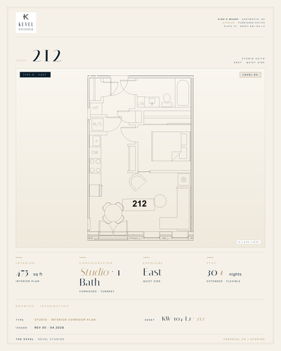 1 Bedroom Suite · 475 sq ft Kevel Studios — Suite 212 Furnished, turnkey residence at 16 Kings Wharf...