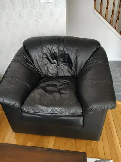 Sofa chair in black leather, View more