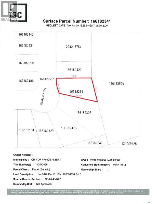 32 Gurney CRESCENT Prince Albert, Saskatchewan in Land for Sale in Prince Albert - Image 2