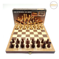 Jeu d'échecs en bois portatif vintage avec sa Boîte d'origine