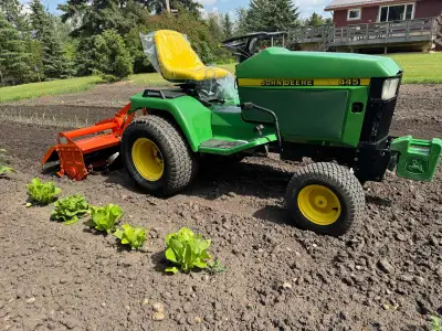 John Deere 445 with rototiller, View more