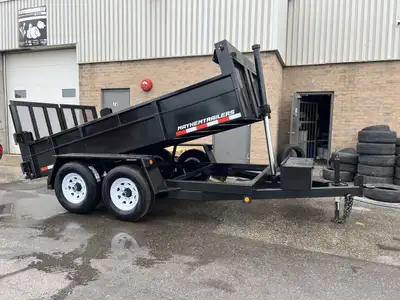7 ton combo dump trailer 76" x 12' Tandem Drop 7000 1b. (6360 kg.) Electric, 4 wheels Heavy Duty Sli...