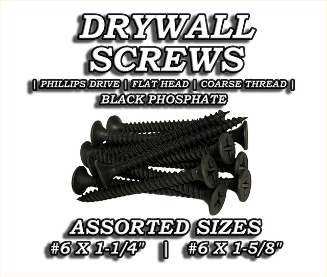 Drywall Screws - Phillips Drive, Flat Head, Black Phosphate in Hardware, Nails & Screws in Markham / York Region