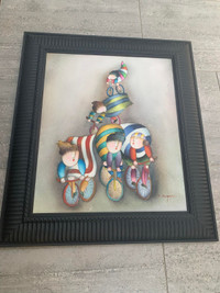 Riding Bicycles Framed Wall Art Oil Painting 31" x 27" J Roybal