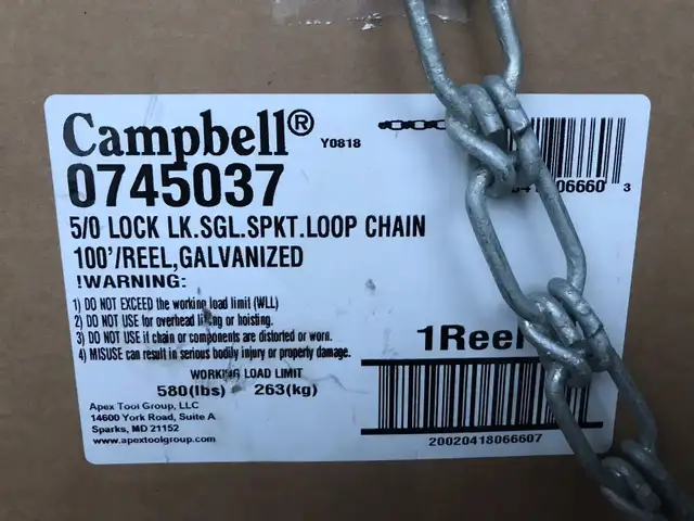 Chaîne en acier galvanisée (5/0 lock) neuve in Other in Drummondville - Image 3