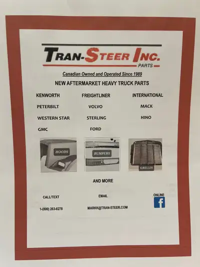BRAND NEW AFTERMARKET FIBERGLASS HOODS FOR ALL TRUCKS CALL MARK AT 1-800-263-0278 HINO HOODS PAINTED...