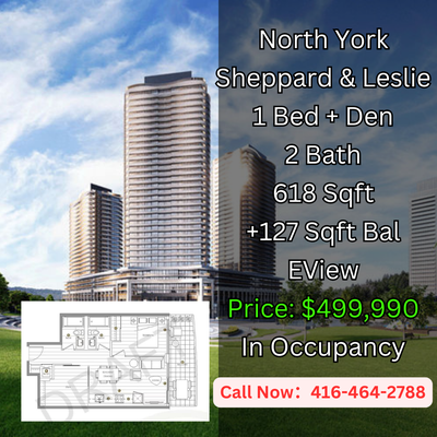 North York prime location, assignment deals up to $200K below original price! 1+1 and 2-bedroom unit...