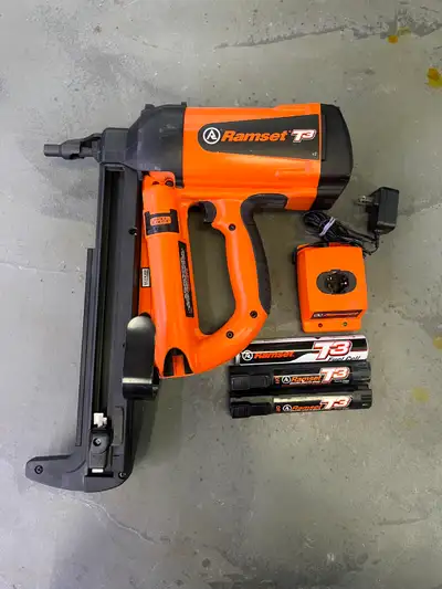 Ramset T3 v2 Gas Powered Fastener Tool Comes with fuel cell, two batteries, and one charger Please n...
