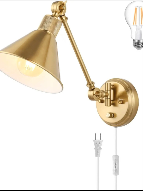 TRLIFE Plug in Wall Sonce, Dimmable Wall Sconce Brushed Brass Sw in Indoor Lighting & Fans in Gatineau