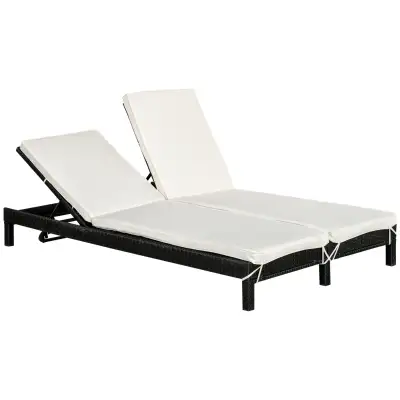 Wicker Double Chaise Lounge Chair Outdoor Recliner 2 Person Ratt, View more