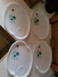 4 Milk glass snack trays