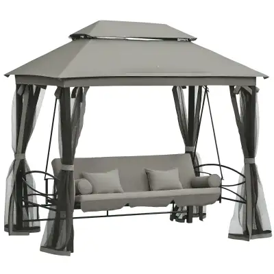 3 Person Outdoor Patio Daybed, 3 in 1 Canopy Gazebo Swing Chair, View more
