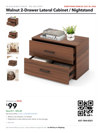 Walnut 2-Drawer Lateral Cabinet / Nightstand - Like New, View more