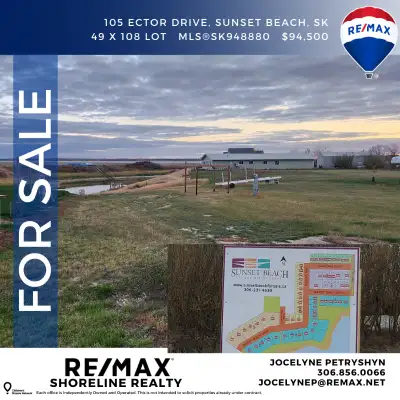 Lake Land, Lot for Sale! 105 Ector Drive, Sunset Beach, SK