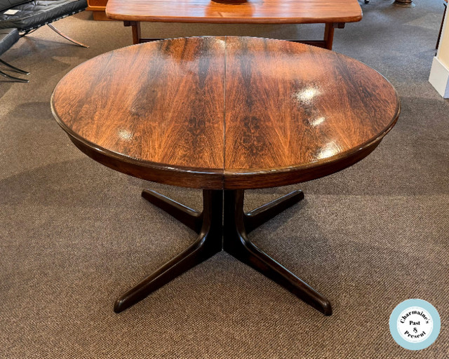 1960S ROUND ROSEWOOD TABLE WITH TWO LARGE LEAVES AT CHARMAINES in Dining Tables & Sets in Victoria