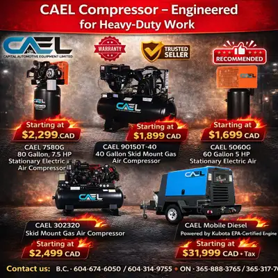 New CAEL Air Compressors – Certified & Warranty 599 CAEL Air Compressors – Powerful, Reliable & Affo...