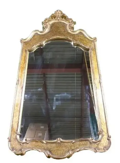 *BNIB!* Antique Wood Framed Gold Beveled wall Mirror... LOT# 102, View more