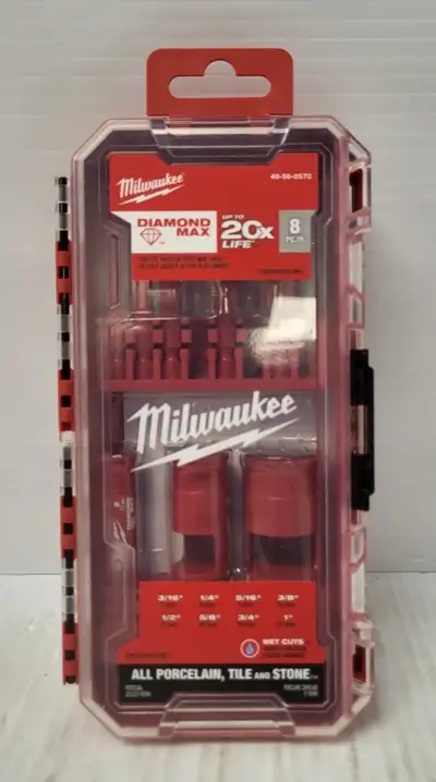 New, never used in open box. Milwaukee Diamond Max 8pc Bit Set 49-56-0570 For Porcelain, Tile, and S...