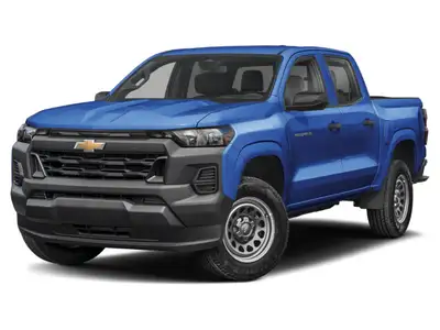 The 2025 Chevrolet Colorado Crew Cab Short Box 4-Wheel Drive Trail Boss, drenched in a stunning blue...