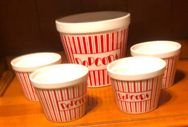 Popcorn bowl sets - 9 different ones-7 ceramic and 2 plastic in Kitchen & Dining Wares in Timmins