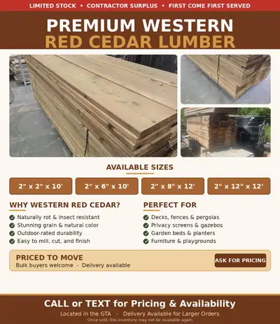  PREMIUM WESTERN RED CEDAR — CONTRACTOR SURPLUS Limited sto, View more