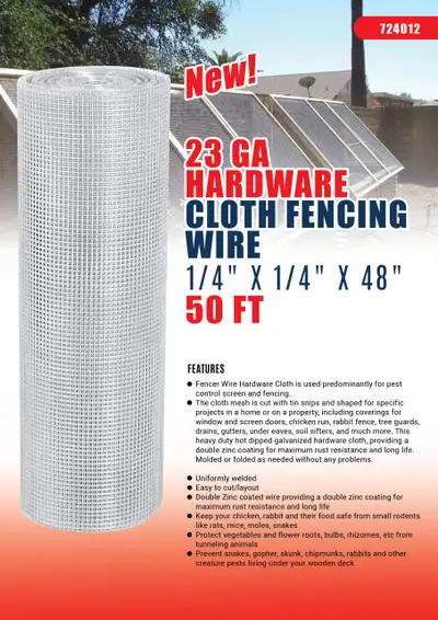 NEW 50 FT 1/4 X 1/4 X 48 23 GA HARDWARE CLOTH FENCE WIRE 724012 SALE $119.95 key CHECK OUT OUR WEBSI...