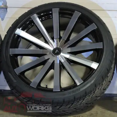 ARMED OUTLAW GLOSS BLACK MACHINED WHEELS! 22X9.5 inch with 25 OFFSET COMES WITH 265/35ZR22 TIRES! Ti...