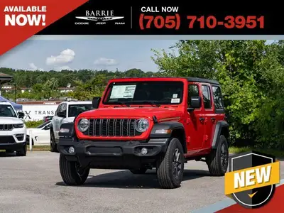Welcome to Barrie Dodge Chrysler Jeep. Turbocharged Engine The 2025 Jeep Wrangler Sport S stands out...