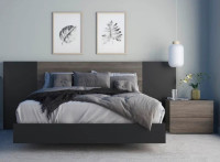 Contemporary, minimalist headboard, bed frame and a nightstand