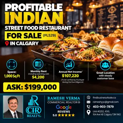 Space: 1,000 Sq Ft Monthly Rent: $4,200 Annual Net Income $107,220 (*to be verified by the Buyer dur...