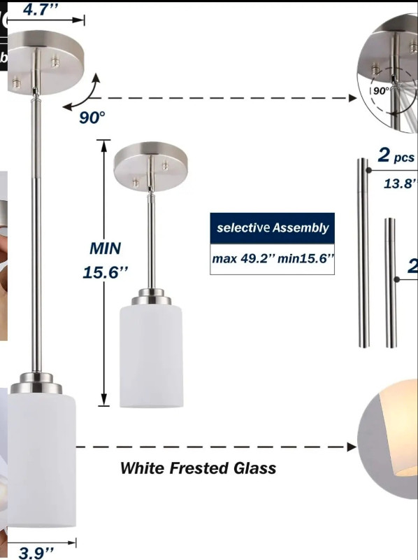 Apsekoka 2-Pack Mini Pendant Light Fixtures, Indoor Modern Adjus in Indoor Lighting & Fans in Gatineau - Image 4