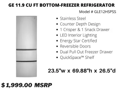 ✨ Stainless 2 Bottom Drawer GE Fridge $890 – Only 2 Left! ✨, View more